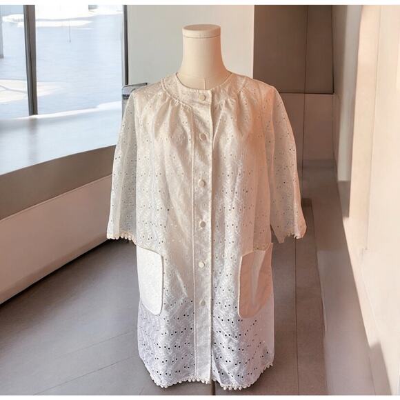 Vintage Caroly of Miami White Eyelet Lace Top Button Up Open Front Boho Size Lg - Picture 1 of 6
